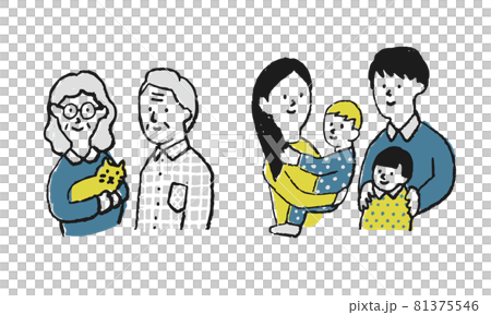祖父母と若い子育て夫婦の家族のイラスト 81375546