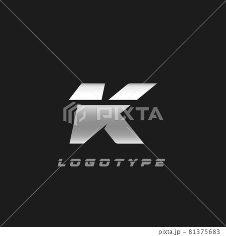 Blade silver letter K, bold italic cropped monogram. Aluminium iron metallic vector emblem for auto repair shop or automotive and race service modern logo. 81375683