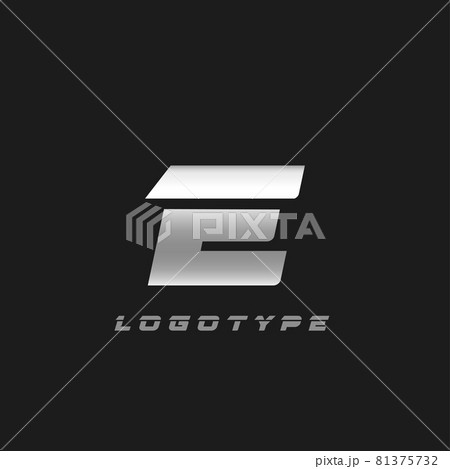 Blade silver letter E, bold italic cropped monogram. Aluminium iron metallic vector emblem for auto repair shop or automotive and race service modern logo. 81375732