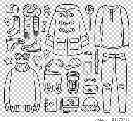 Doodle set of clothes and elements for cold season 81375751