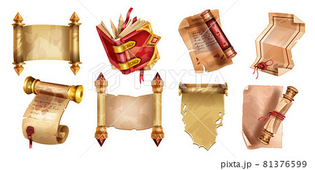 Old parchment paper icon set, vector ancientのイラスト素材