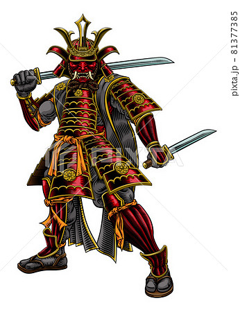 Samurai Japanese Warrior Vintage Etching Art Style 81377385