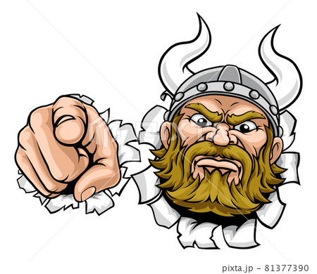 Viking Mascot Cartoon Character Pointing Viking Mascot Cartoon Character Pointing 81377390