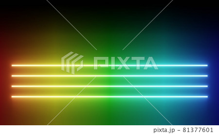 3d render of RGB neon light on darkness background. Abstract Laser lines show at night. Ultraviolet spectrum beam scene 81377601
