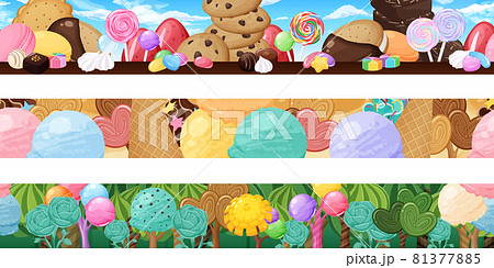 お菓子の世界の風景イラスト 背景 シームレスのイラスト素材