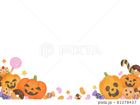 色鉛筆手描き風 ハロウィン お菓子とカボチャのトリックオアトリート フレームのイラスト素材 色鉛筆手描き風 ハロウィン お菓子とカボチャのトリックオアトリート フレームのイラスト素材