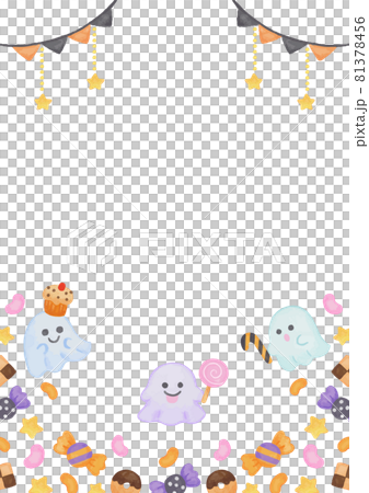 Colored pencil hand-painted Halloween sweets and three ghost trick or treat frames Colored pencil hand-painted Halloween sweets and three ghost trick or treat frames 81378456