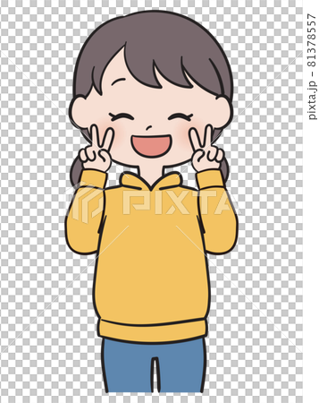 ダブルピースする女の子 81378557