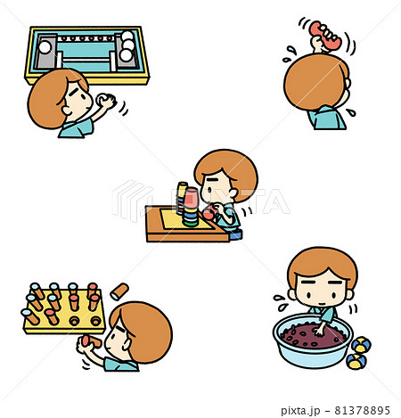 様々なリハビリのイラスト(上肢機能訓練) 様々なリハビリのイラスト(上肢機能訓練) 81378895