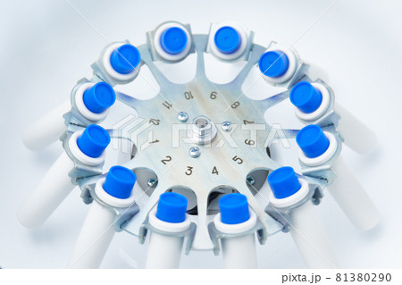 Platelet-Rich plasma preparation. Tubes with blood in Centrifuge. 81380290