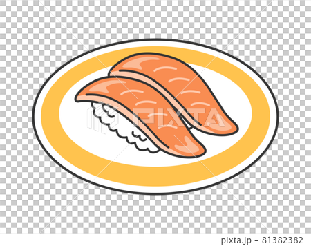 皿にのったサーモンの寿司のイラストのイラスト素材 8133