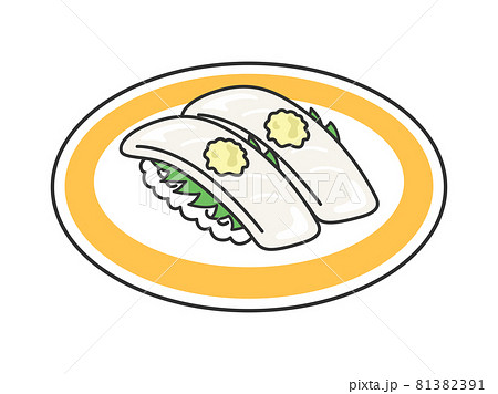 皿にのったイカの寿司のイラストのイラスト素材