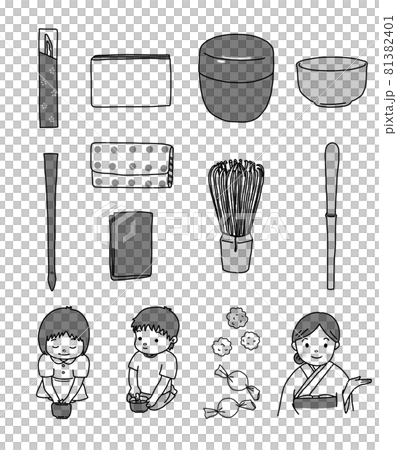 帶兒童練習茶具的單色線描幹糖套裝 81382401