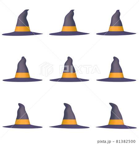 ハロウィン デコレーション素材 魔法使いの帽子 1 2 九点セット カット集のイラスト素材