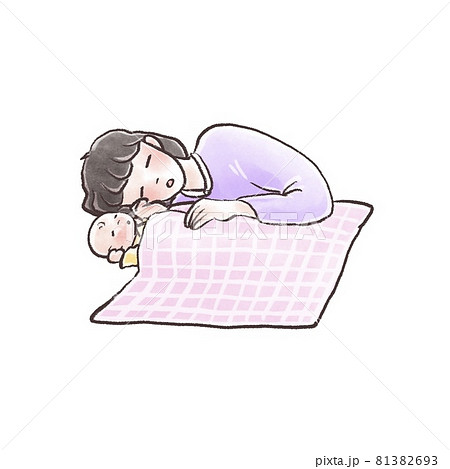 赤ちゃんのお世話 添い寝のイラスト素材