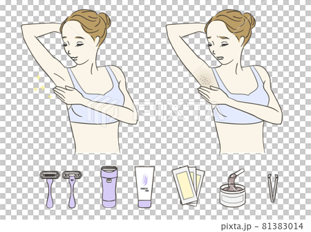 Women before and after treating armpit hair 81383014