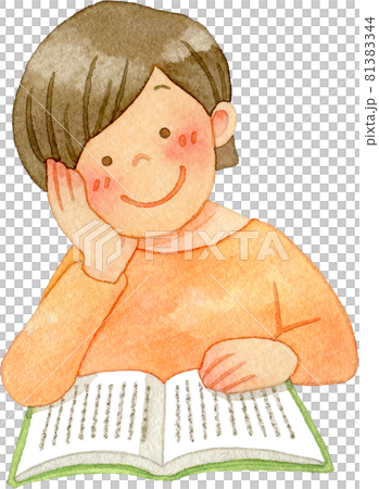 肘を付いて本を読む女性のイラスト素材