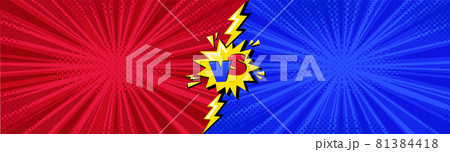 Superhero halftoned poster with lightning. Versus comic design with yellow flash. Vector illustration 81384418