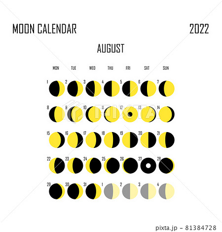 August 2022 Moon calendar. Astrological calendar design. planner. Place for stickers. Month cycle planner mockup. Isolated black and white background 81384728