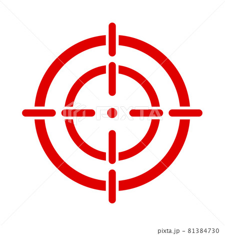 Target aim icon, archer sports game symbol. Game aiming sight dot pointer. Shoot sniper rifle focus cursor. Bullseye mark targeting. Isolated vector illustration 81384730