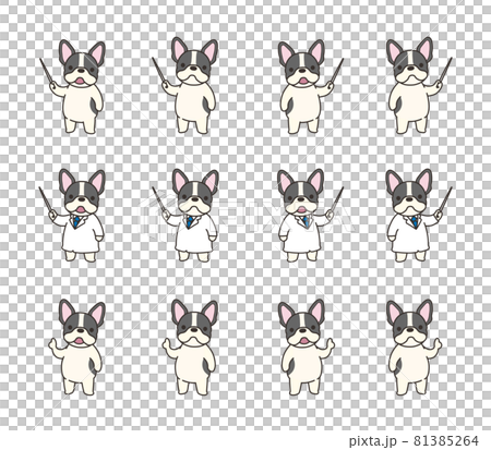 Pointing to the French Bulldog. Vector set. 81385264