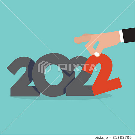 Hand Picks Up 2022 New Year Concept Vector Illustration. Hand Picks Up 2022 New Year Concept Vector Illustration. 81385709