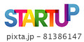 Vector creative illustration of startup business word lettering typography on white background. Startup text colored rainbow technology concept. Flat style design for business startup presentation 81386147