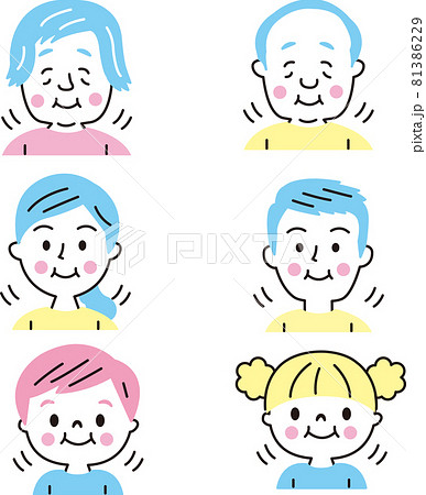 よく噛んで食べている三世代家族セット 81386229