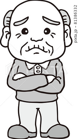 高齢者 困った表情 80代男性 全身 モノクロのイラスト素材 高齢者 困った表情 80代男性 全身 モノクロのイラスト素材