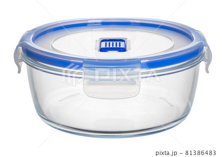 Glass container with lid isolated on white background Glass container with lid isolated on white background 81386483