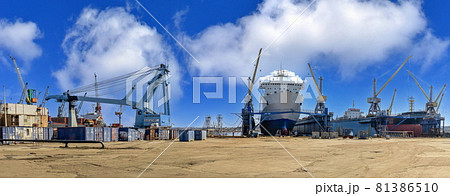 Large ship in dry dock of shipyard 81386510