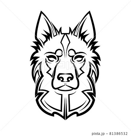Black and White Line Art of German Shepherd Dog Head Stock Vector   Illustration of husky belgium 216249509