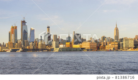Midtown Manhattan ,New York City Skyline at Sunset from Hoboken, New Jersey, across the Hudson River. Midtown Manhattan ,New York City Skyline at Sunset from Hoboken, New Jersey, across the Hudson River. 81386716