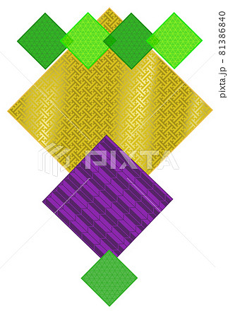 金色、紫色、緑の重なった和柄の折り紙の高級感のある風背景 81386840