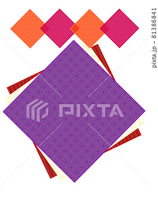 タイトル欄のある紫色、赤色の重なった和柄の折り紙のような背景 タイトル欄のある紫色、赤色の重なった和柄の折り紙のような背景 81386841
