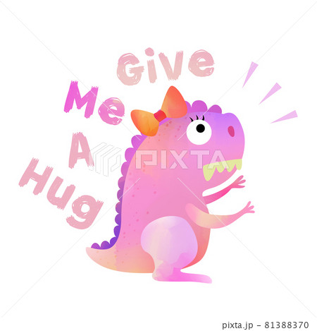 Cute Pink Funny Dinosaur Girl With Lettering のイラスト素材