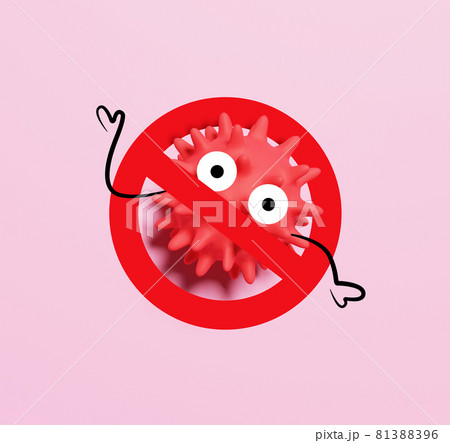 Coronavirus stop sign.coronavirus is crossed out with red STOP sign. 3D render. 81388396
