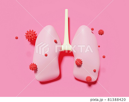 3D of Covid-19 corona virus with lung. Minimal style. 3D of Covid-19 corona virus with lung. Minimal style. 81388420