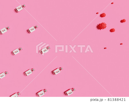 3D of Coronavirus vaccine with Coronavirus cell pattern background. Minimal style. 3D of Coronavirus vaccine with Coronavirus cell pattern background. Minimal style. 81388421