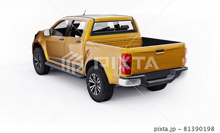 Yellow pickup car on a white background. 3d rendering. Yellow pickup car on a white background. 3d rendering. 81390198