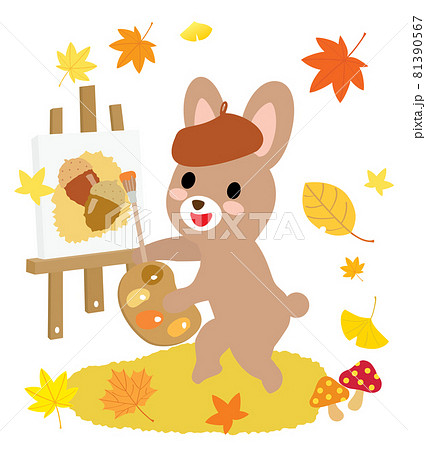 芸術の秋に絵を描くウサギのイラスト素材