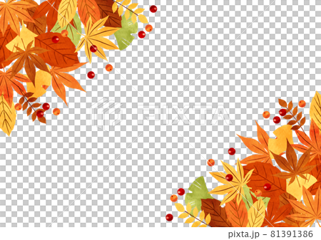 Watercolor style autumn leaves corner frame 81391386
