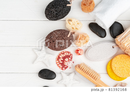 Bath spa accessories close up on table Bath spa accessories close up on table 81392168