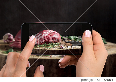 A young woman taking photo of food on smartphone, photographing meal with mobile camera A young woman taking photo of food on smartphone, photographing meal with mobile camera 81392664