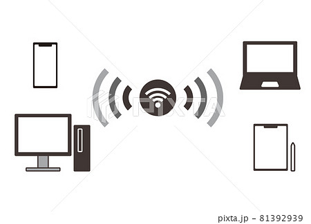 デジタルデバイスのwifiの接続イメージイラストのイラスト素材