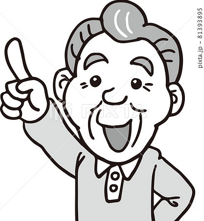 指を差す_70代高齢男性_上半身_モノクロ 指を差す_70代高齢男性_上半身_モノクロ 81393895