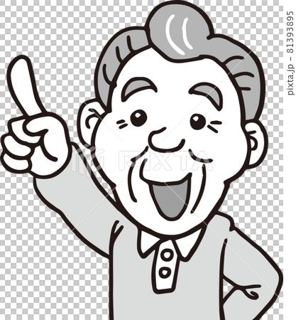 指を差す_70代高齢男性_上半身_モノクロ 指を差す_70代高齢男性_上半身_モノクロ 81393895