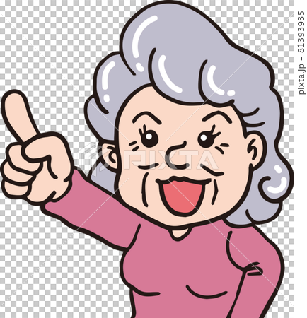 指を差す_70代高齢女性_上半身_カラー 81393935