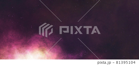 テキストスペースのある暗い星空のイラスト背景 ピンクの星雲 バナー 夜 綺麗 光 宇宙 ダークのイラスト素材