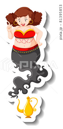 Genie lady coming out of magic lamp cartoon character sticker Genie lady coming out of magic lamp cartoon character sticker 81395853